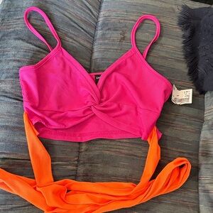 SHEIN Hot Pink Twist Front Crop Top with Orange Wrap